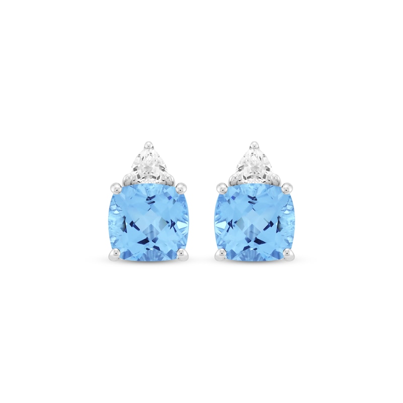 Main Image 2 of Cushion-Cut Swiss Blue Topaz & White Lab-Created Sapphire Stud Earrings Sterling Silver