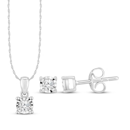 Lab-Created Diamonds by KAY Round-Cut Solitaire Necklace & Stud Earrings Set 1/3 ct tw Sterling Silver (I/SI2)