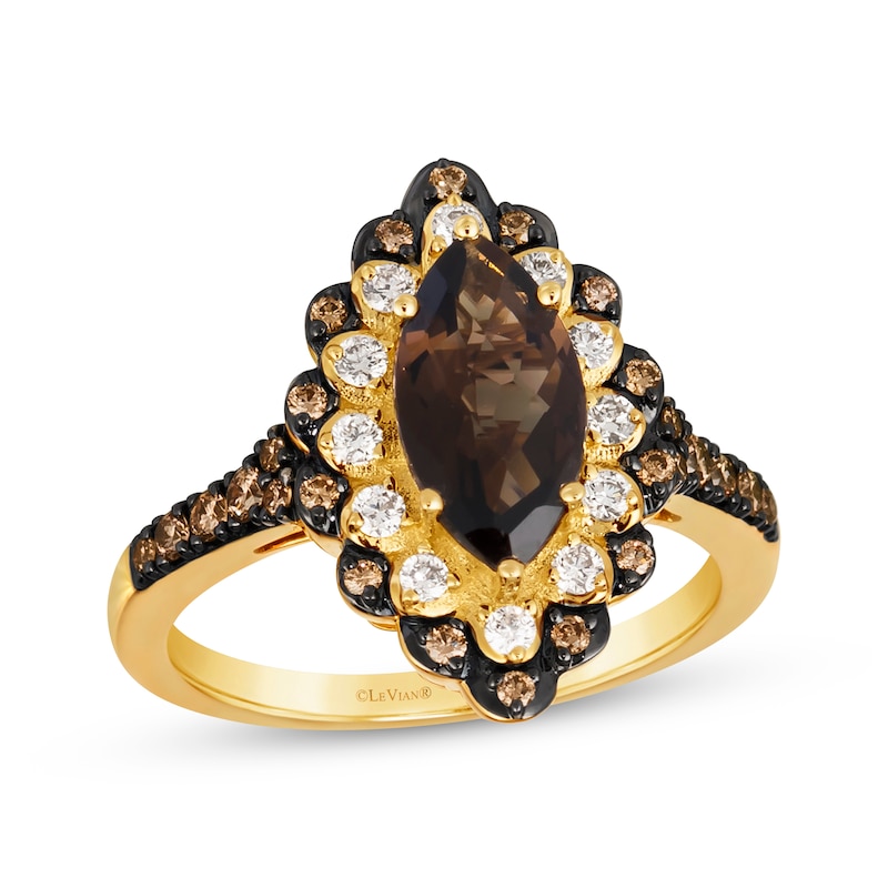 Main Image 1 of Le Vian Marquise-Cut Chocolate Quartz Ring 1/2 ct tw Diamonds 14K Honey Gold