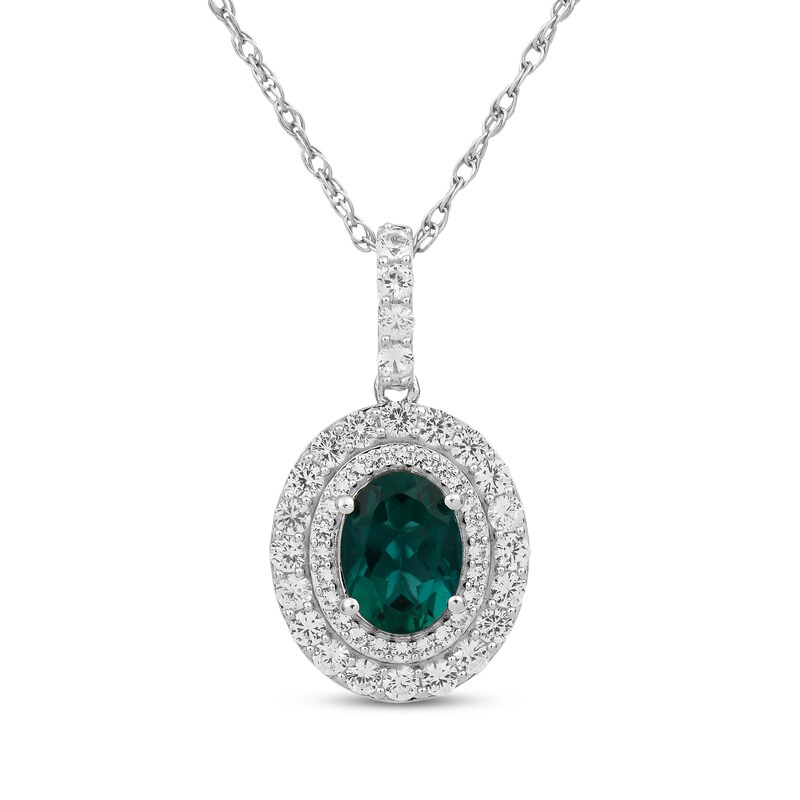Main Image 2 of Oval-Cut Lab-Created Emerald & White Lab-Created Sapphire Gift Set Sterling Silver