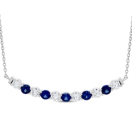 Lab-Grown diamond & Blue Lab-Created Sapphire Smile Necklace 1 ct tw 14K White Gold 18"