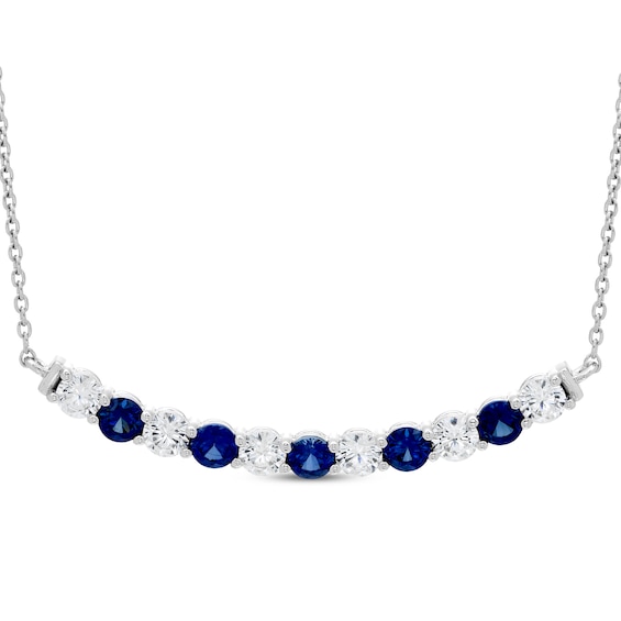 Lab-Grown diamond & Blue Lab-Created Sapphire Smile Necklace 1 ct tw 14K White Gold 18"