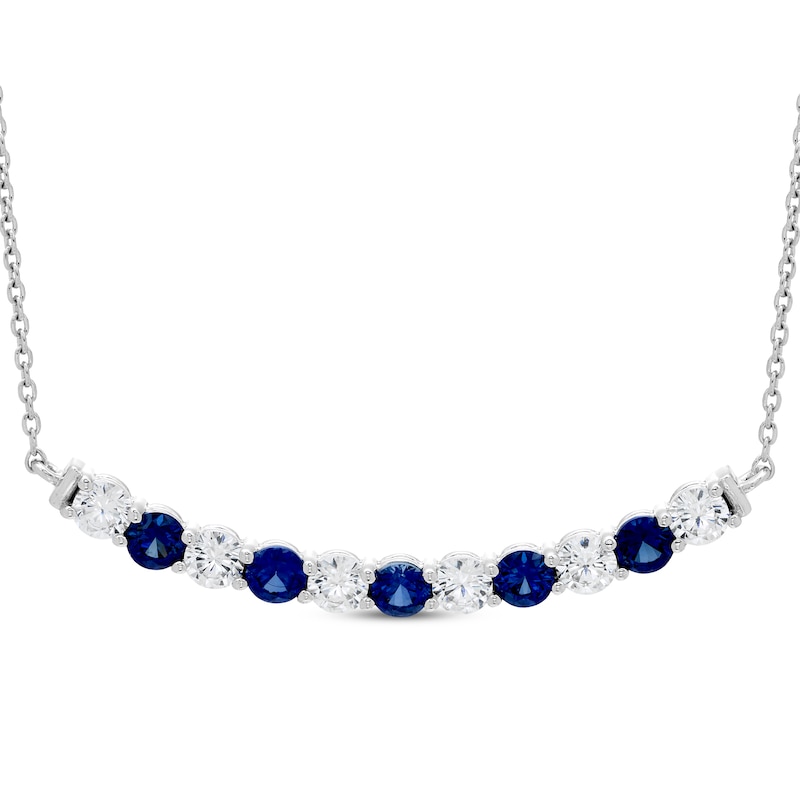 Main Image 1 of Lab-Grown diamond & Blue Lab-Created Sapphire Smile Necklace 1 ct tw 14K White Gold 18"