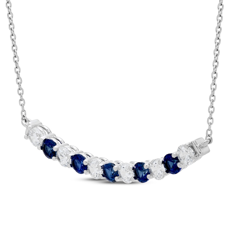 Main Image 2 of Lab-Grown diamond & Blue Lab-Created Sapphire Smile Necklace 1 ct tw 14K White Gold 18"
