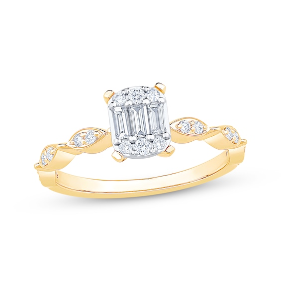 Adore Baguette & Round-Cut Multi-Diamond Engagement Ring 1/3 ct tw 14K Yellow Gold
