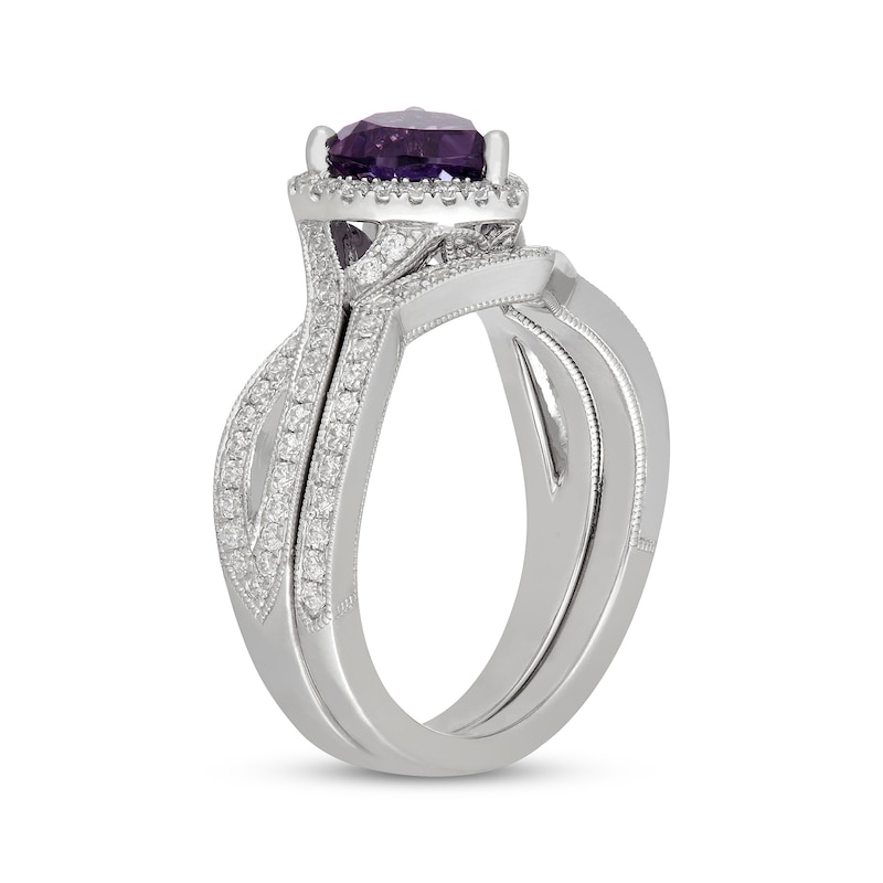 Main Image 2 of Neil Lane Heart-Shaped Amethyst & Diamond Halo Bridal Set 1/2 ct tw 14K White Gold