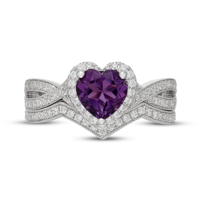 Main Image 3 of Neil Lane Heart-Shaped Amethyst & Diamond Halo Bridal Set 1/2 ct tw 14K White Gold