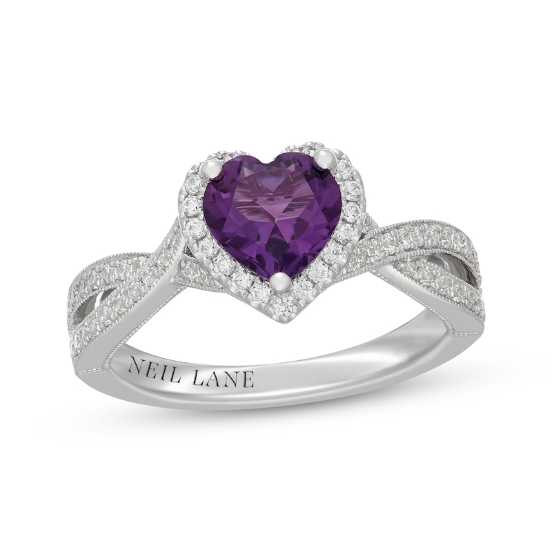 Main Image 1 of Neil Lane Heart-Shaped Amethyst & Diamond Halo Engagement Ring 3/8 ct tw 14K White Gold