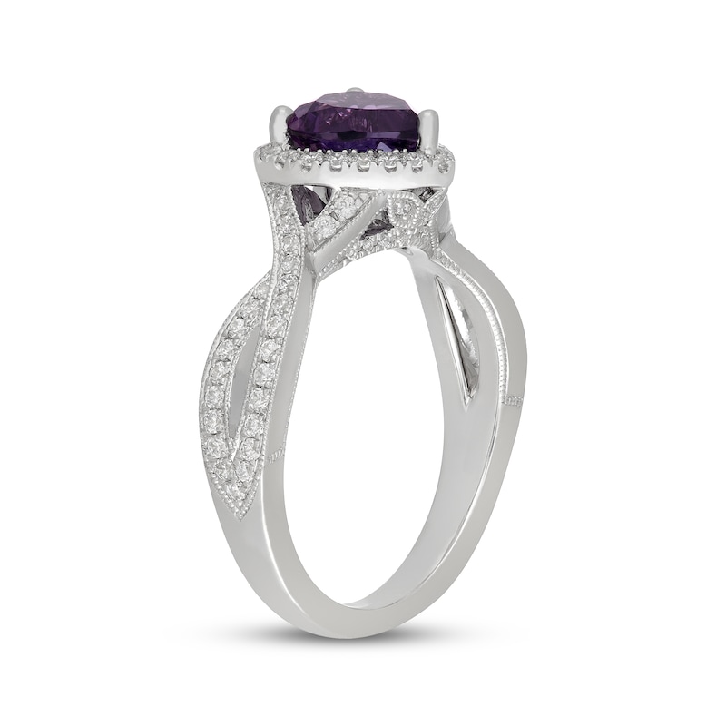 Main Image 2 of Neil Lane Heart-Shaped Amethyst & Diamond Halo Engagement Ring 3/8 ct tw 14K White Gold