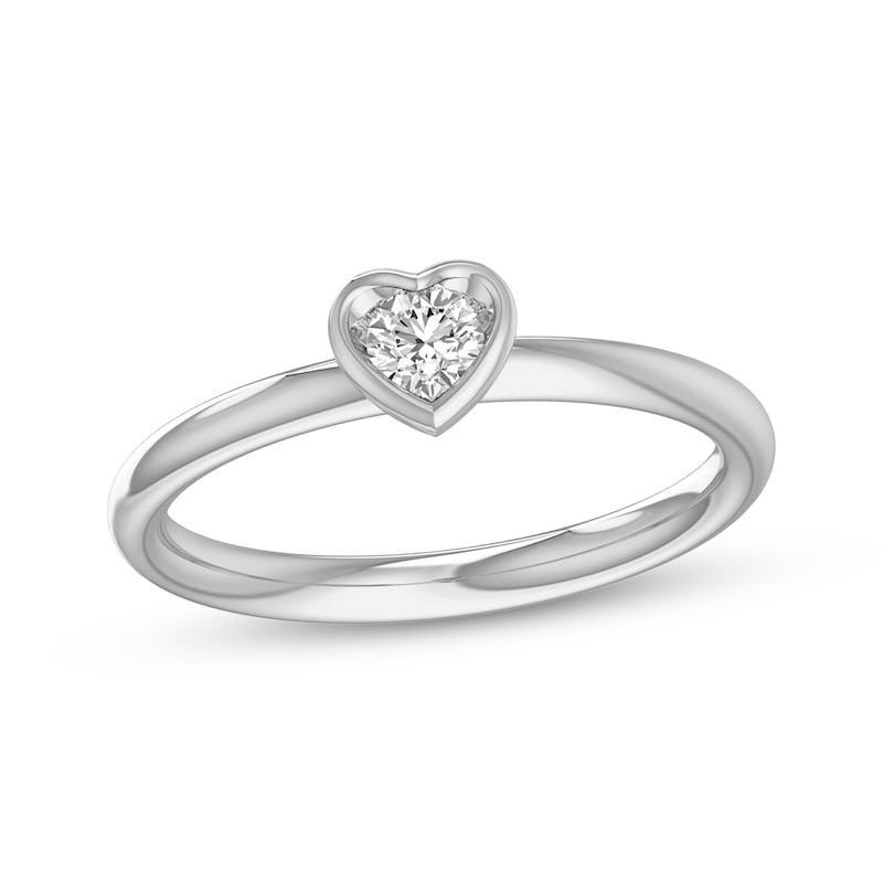 Main Image 1 of Adore Round-Cut Diamond Solitaire Heart-Shaped Frame Engagement Ring 1/5 ct tw 14K White Gold (I/I2)