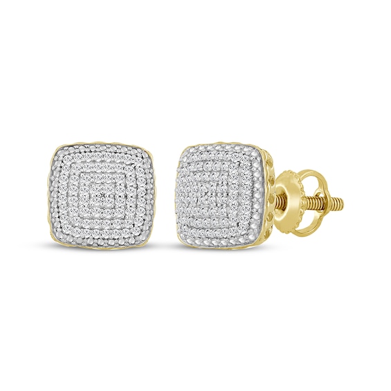 Men's Multi-Diamond Cushion-Shaped Stud Earrings 1/4 ct tw 10K Yellow Gold