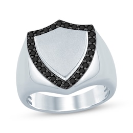 Men's Black Diamond Shield Ring 1/2 ct tw Sterling Silver