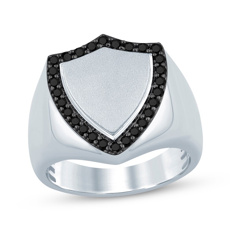 Main Image 1 of Men's Black Diamond Shield Ring 1/2 ct tw Sterling Silver