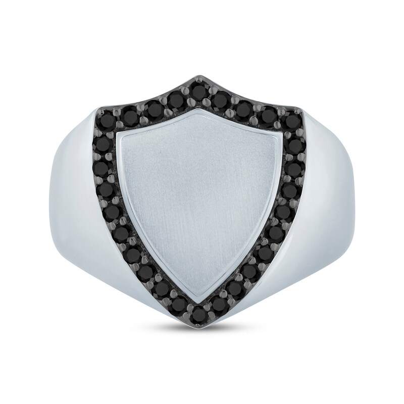 Main Image 3 of Men's Black Diamond Shield Ring 1/2 ct tw Sterling Silver