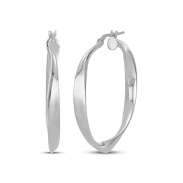 Polished Twist Hoop Earrings Hollow Sterling Silver 30mm