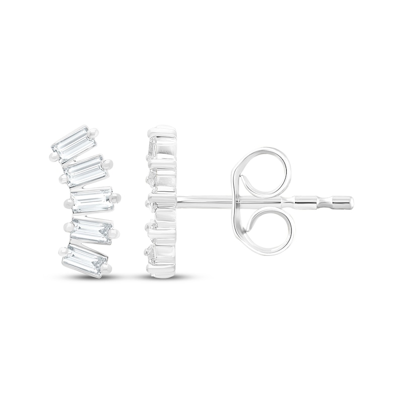 Main Image 1 of Baguette-Cut Diamond Five-Stone Curve Stud Earrings 1/3 ct tw 10K White Gold