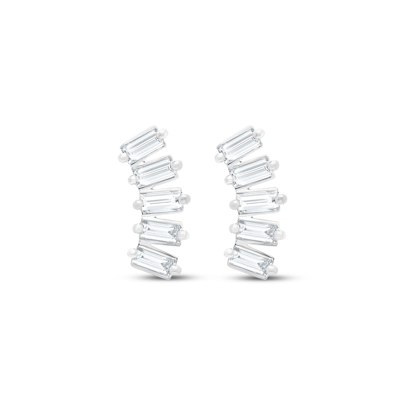 Main Image 2 of Baguette-Cut Diamond Five-Stone Curve Stud Earrings 1/3 ct tw 10K White Gold