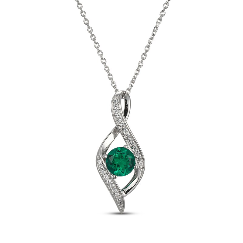 Main Image 1 of Lab-Created Emerald & White Lab-Created Infinity Necklace Sterling Silver 18"