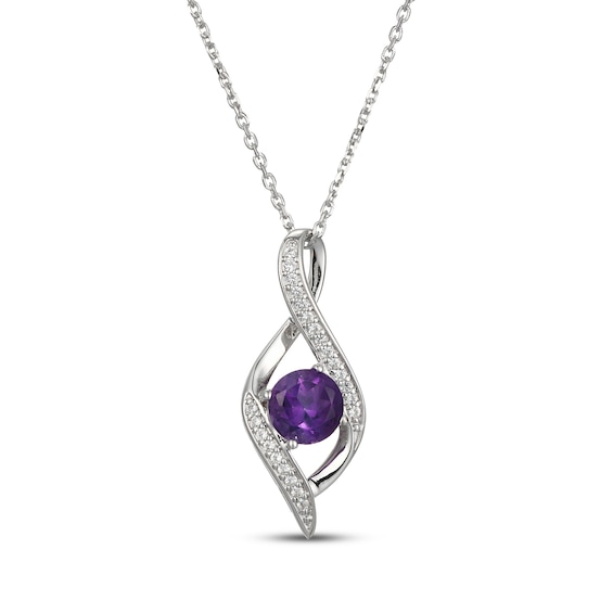 Amethyst & White Lab-Created Sapphire Infinity Necklace Sterling Silver 18"