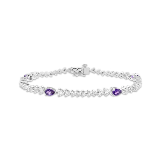 Pear-Shaped Amethyst & White Topaz Bracelet Sterling Silver 7.25"
