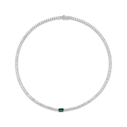 Emerald-Cut Lab-Created Emerald & White Lab-Created Sapphire Tennis Necklace Sterling Silver 17.50"
