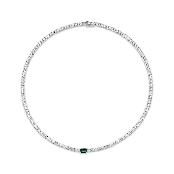 Emerald-Cut Lab-Created Emerald & White Lab-Created Sapphire Tennis Necklace Sterling Silver 17.50"