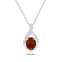 Oval-Cut Garnet & White Lab-Created Sapphire Necklace Sterling Silver 18"