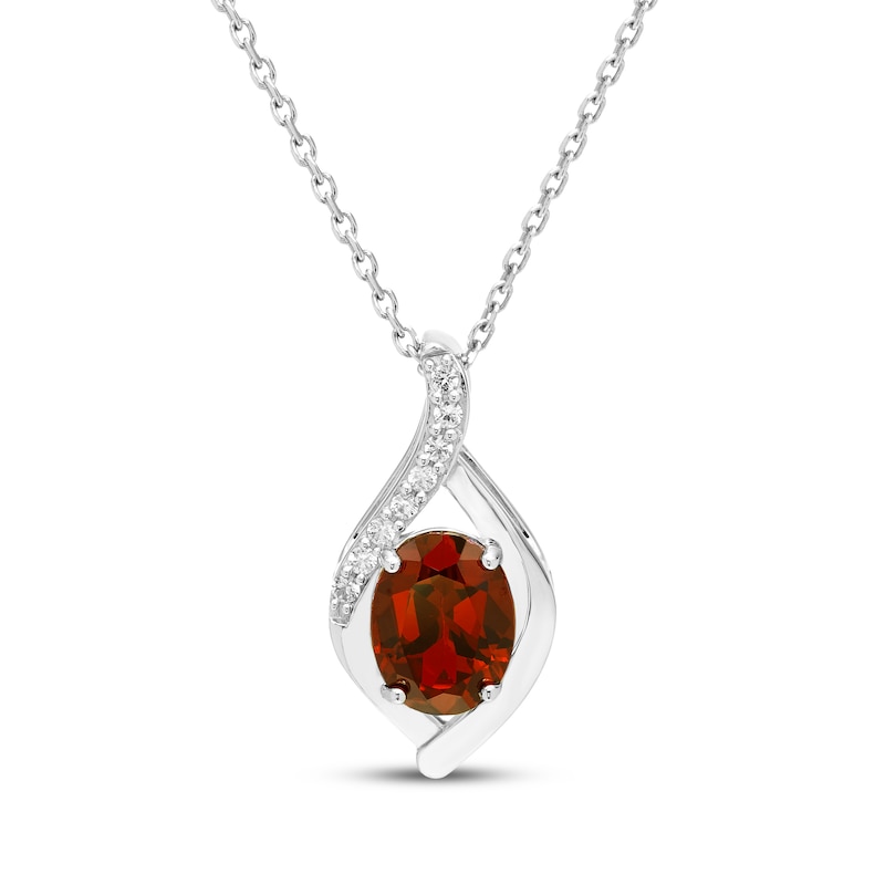 Main Image 1 of Oval-Cut Garnet & White Lab-Created Sapphire Necklace Sterling Silver 18&quot;
