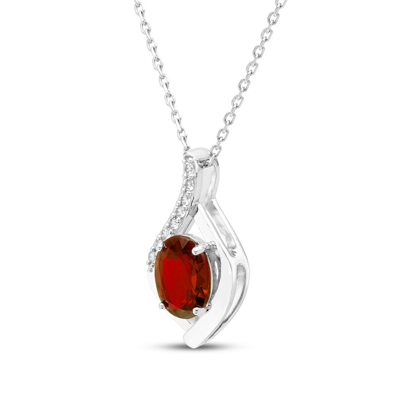 Main Image 2 of Oval-Cut Garnet & White Lab-Created Sapphire Necklace Sterling Silver 18&quot;