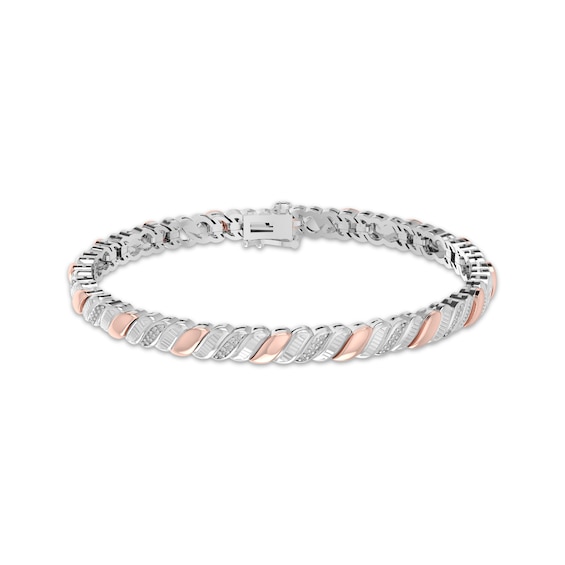 Diamond S-Link Bracelet 1/4 ct tw Sterling Silver & 10K Rose Gold 7.25"