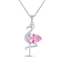 Pear-Shaped Pink Lab-Created Sapphire & White Lab-Created Sapphire Flamingo Necklace Sterling Silver 18"