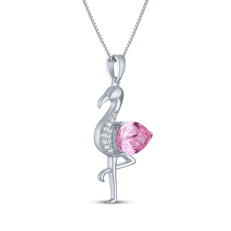 Main Image 2 of Pear-Shaped Pink Lab-Created Sapphire & White Lab-Created Sapphire Flamingo Necklace Sterling Silver 18"
