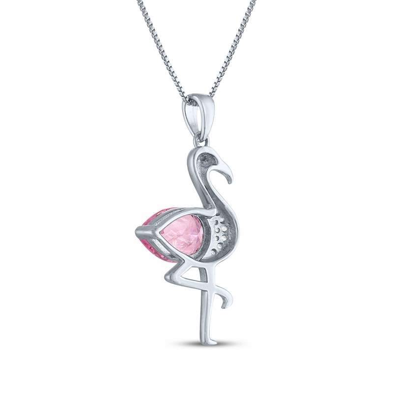 Main Image 3 of Pear-Shaped Pink Lab-Created Sapphire & White Lab-Created Sapphire Flamingo Necklace Sterling Silver 18"