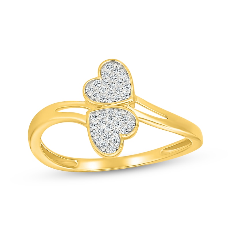Main Image 1 of Multi-Diamond Heart Bypass Ring 1/6 ct tw 10K Yellow Gold
