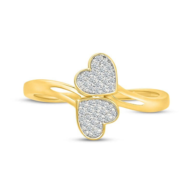 Main Image 4 of Multi-Diamond Heart Bypass Ring 1/6 ct tw 10K Yellow Gold