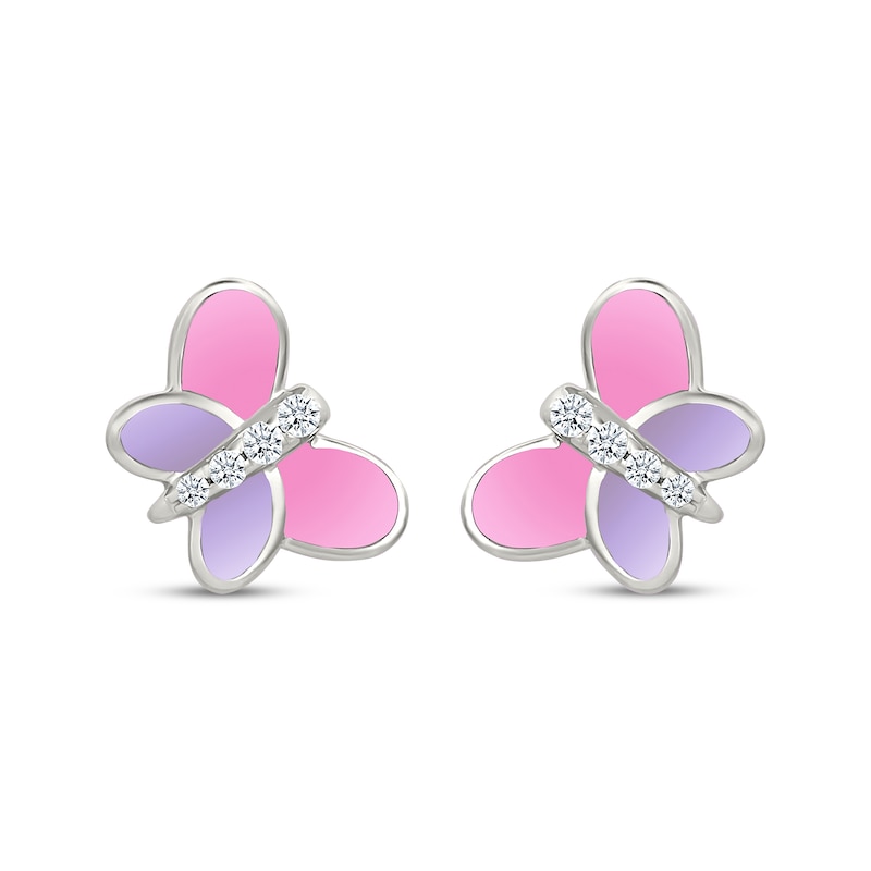 Main Image 2 of Diamond & Enamel Butterfly Stud Earrings 1/15 ct tw Sterling Silver