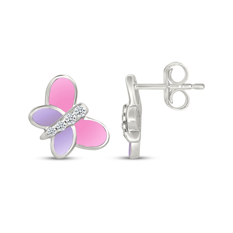 Main Image 3 of Diamond & Enamel Butterfly Stud Earrings 1/15 ct tw Sterling Silver