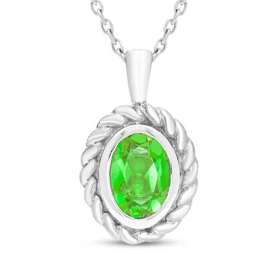 Oval-Cut Peridot Solitaire Twist Frame Necklace Sterling Silver 18"