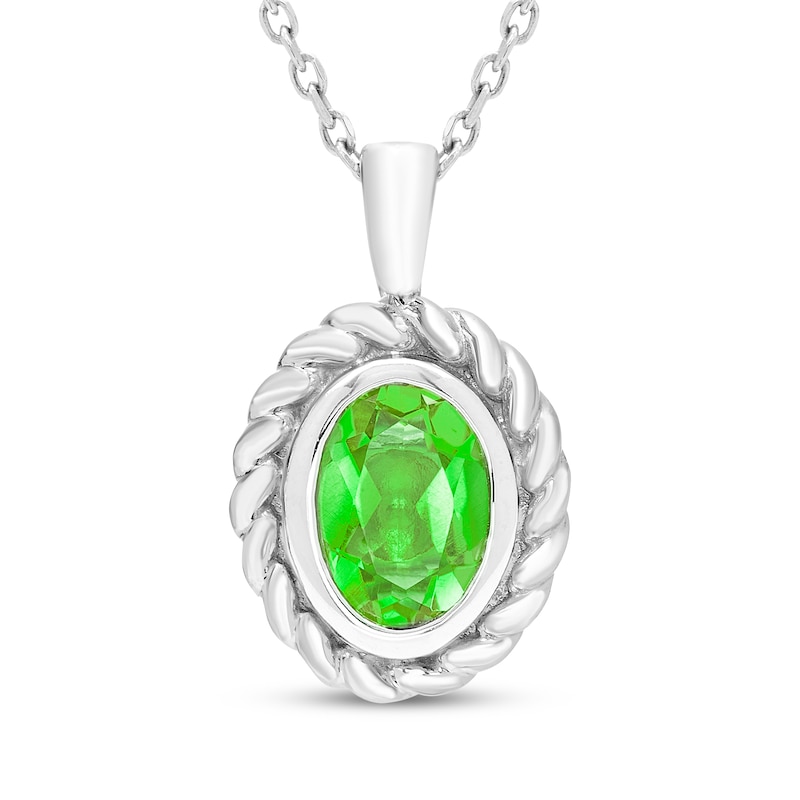 Main Image 1 of Oval-Cut Peridot Solitaire Twist Frame Necklace Sterling Silver 18"