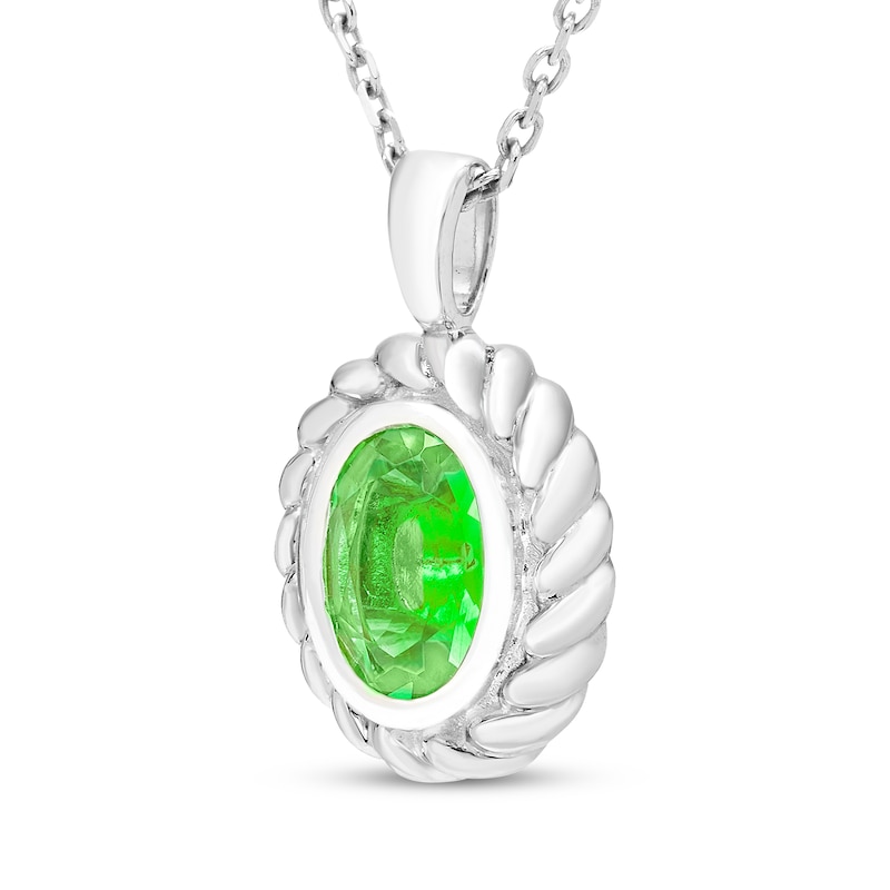 Main Image 2 of Oval-Cut Peridot Solitaire Twist Frame Necklace Sterling Silver 18"
