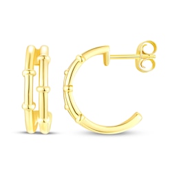 Two-Row Beaded J-Hoop Earrings 24K Yellow Gold Vermeil Sterling Silver