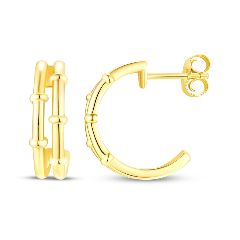 Main Image 1 of Two-Row Beaded J-Hoop Earrings 24K Yellow Gold Vermeil Sterling Silver