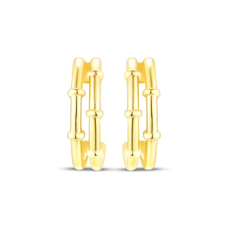 Main Image 2 of Two-Row Beaded J-Hoop Earrings 24K Yellow Gold Vermeil Sterling Silver