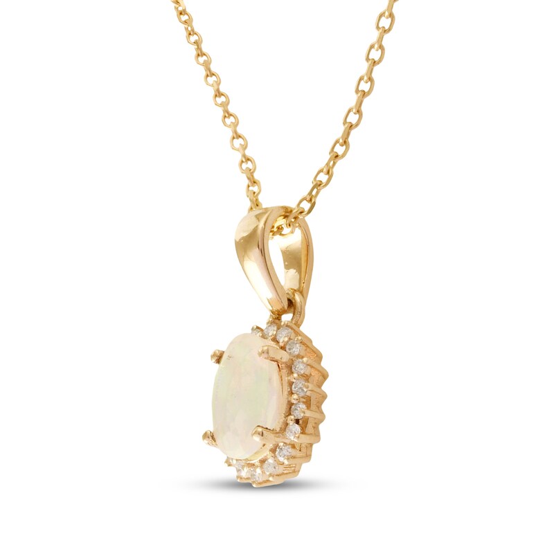 Main Image 2 of Oval-Cut Opal & Diamond Sunburst Halo Necklace 1/15 ct tw 10K Yellow Gold 18"