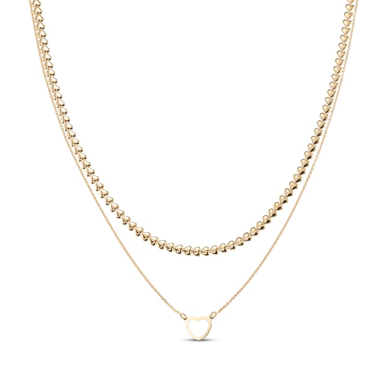 Layered Heart Necklace 24K Yellow Gold Vermeil Sterling Silver 18"