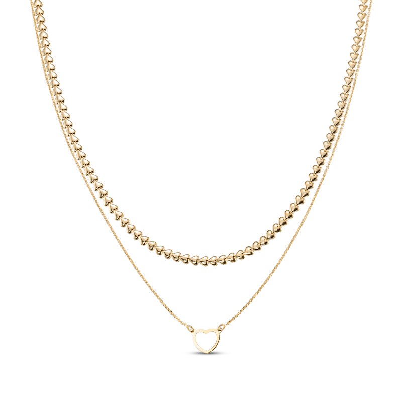 Main Image 1 of Layered Heart Necklace 24K Yellow Gold Vermeil Sterling Silver 18"