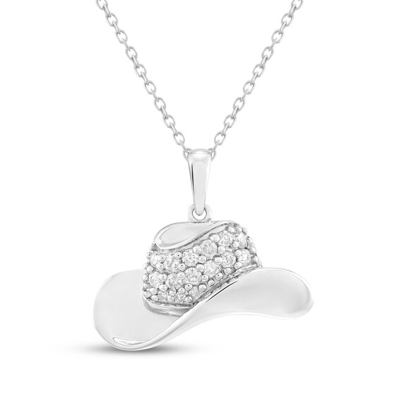 Diamond Cowboy Hat Necklace 1/5 ct tw Sterling Silver 18"
