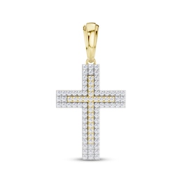Diamond Multi-Row Cross Charm 1 ct tw 10K Yellow Gold