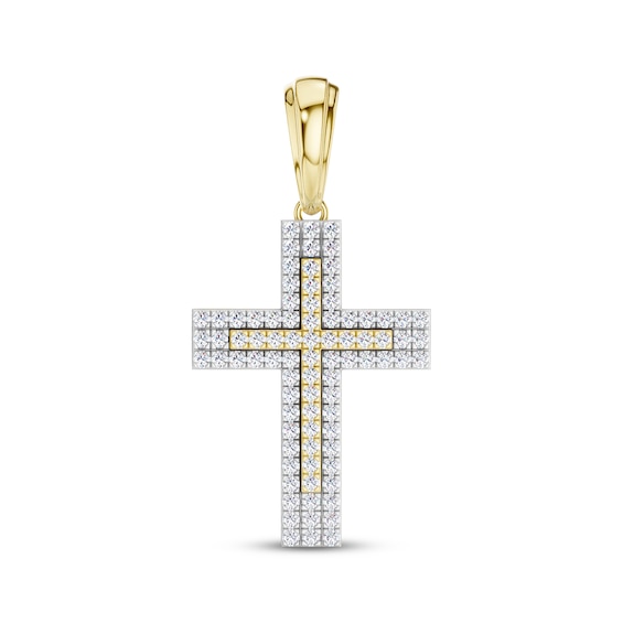 Diamond Multi-Row Cross Charm 1 ct tw 10K Yellow Gold