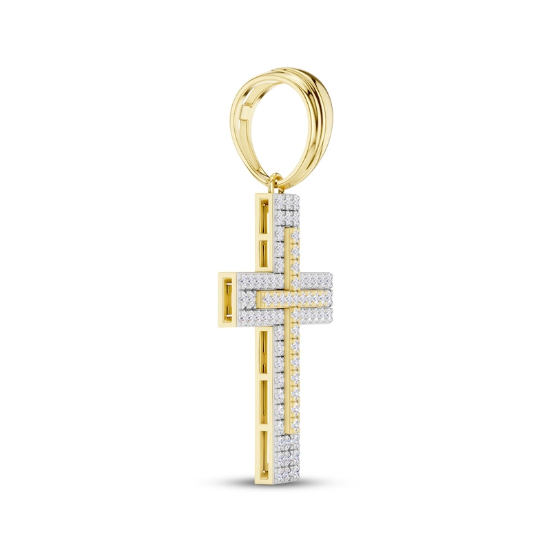 Main Image 2 of Diamond Multi-Row Cross Charm 1 ct tw 10K Yellow Gold